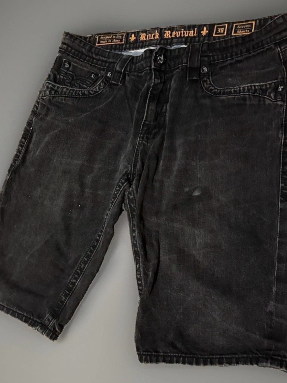 Rock Revival Steven Washed Black Denim Shorts with Classic Five-Pocket Design